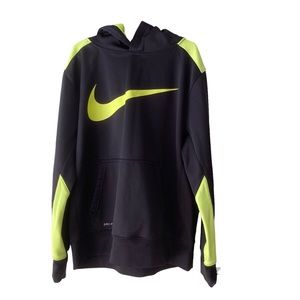 Nike dri-fit boys hooded long sleeve fleece lined pullover black large
